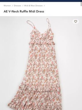 American Eagle V-Neck Midi Floral Ruffle Dress Small